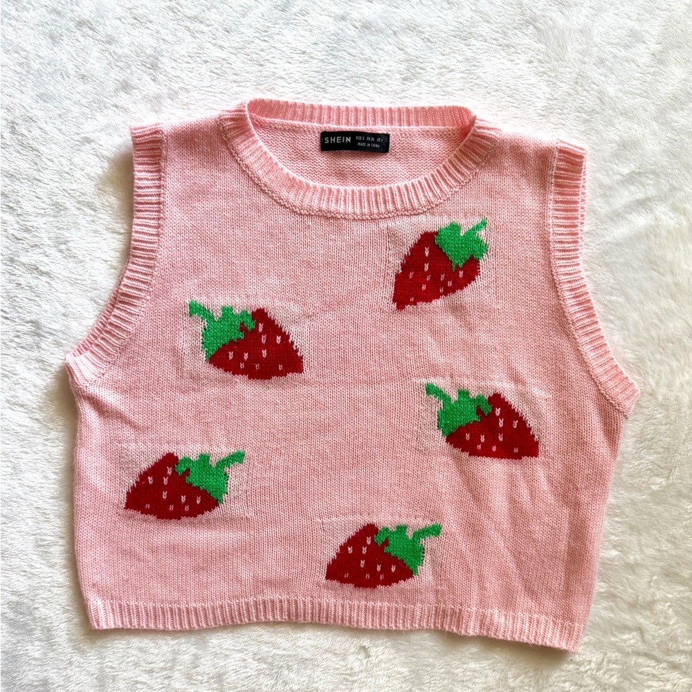 SHEIN Pink Knit Strawberry Top